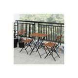 MAVİ TREND Katlanır Metal Ayaklı Ahşap Masa Sandalye Bistro Üçlü Set 60x60x75 Balkon Masası Sandalye