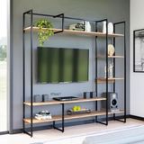 Mavi Trend Metal Tv Ünitesi, Tv Sehpası, Duvar Ünitesi Atlantik Çam Metal Ayaklı Siyah 200X34X185 - Siyah - Atlantik Çam - 1 adet