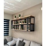Mavi Trend Metal ve Ahşap Duvar Rafı, Çok Yönlü Depolama Rafı, Kitaplık, Ev, Mutfak, Bar, Kafe için Metal Raflı ve Ahşap Bölmeli As