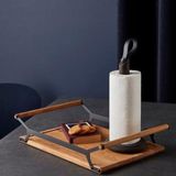 Mavi Trend Modern Çay Kahve Kahvaltılık Ve Sunum Tepsisi Metal Özel Seri Doğal Ahşap Meşe