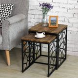 Mavi Trend Modern Çok Amaçlı Siyah Metal Ayak 2'lİ Doğal Ahşap Zigon Sehpa