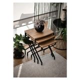 Mavi Trend Modern Estetik Minimalist Çok Amaçlı Siyah Metal Ayak 3'lü Doğal Ahşap Zigon Sehpa