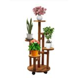 Mavi Trend Tekerlekli Çiçeklik 5 Raflı Saksılık Dekoratif 5 Raflı Çiçeklik Doğal Ahşap Saksılık Çiçek Rafı Daire Model