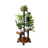 Mavi Trend Tekerlekli Metal Çiçeklik 5 Raflı Saksılık Dekoratif 5 Raflı Çiçeklik Metal Doğal Ahşap Saksılık Çiçek Rafı Daire Model