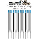 Mavi Tükenmez Kalem Yedeği 10 Adet Tükenmez Kalem İçi Yedek Mavi Metal Tükenmez Kalem İçi Okul Ofis Jel Kalem İçi
