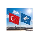 Mavi Türk Yazılı Göktürk Bayrağı ve Alpaka Kumaş Türk Bayrağı 2'li Set 70x105cm