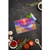 Mavi Turuncu Mandala Desenli Cam Kesme Tahtası| 20 Cm X 30 Cm