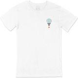 Mavi Uçan Balon Cep Tasarım Baskılı Beyaz Tişört; Xl