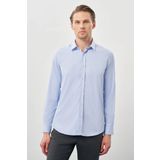 Mavi Uzun Kol Düz Bez Ayağı Sert Yaka Cepsiz Esnek Classic Slim Fit Gömlek 1004245223_301