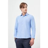 Mavi Uzun Kol Düz Bez Ayağı Sert Yaka Cepsiz Pamuklu Classic Slim Fit Gömlek 1004245267