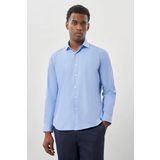 Mavi Uzun Kol Düz Bez Ayağı Yarım İtalyan Yaka Cepsiz Pamuklu Classic Slim Fit Gömlek 1004245268