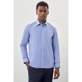 Mavi Uzun Kol Filafil Desen Filafil Sert Yaka Cepsiz Pamuklu Basic Slim Fit Gömlek 1004250008_302 - XL