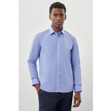 Mavi Uzun Kol Filafil Desen Filafil Sert Yaka Cepsiz Pamuklu Basic Slim Fit Gömlek 1004250008_302
