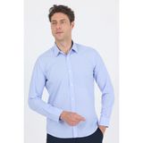 Mavi Uzun Kol Filafil Desen Filafil Sert Yaka Cepsiz Pamuklu Basic Slim Fit Gömlek 1004250008_304