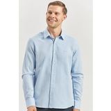 Mavi Uzun Kol Kendinden Desenli Armürlü 032 Sert Yaka Casual Slim Fit Gömlek 1004240249
