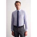 Mavi Uzun Kol Sert Yaka Düz Pamuklu Slim Fit Gömlek 1004260008