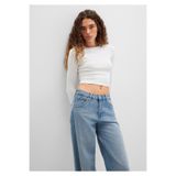 Mavi Uzun Kollu Beyaz Crop Basic Tişört Crop / Kısa Kesim 1612822-70057