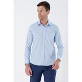 Mavi Uzun Kollu Bez Ayağı Sert Yaka Cepsiz Pamuklu Basic Slim Fit Dar Kesim Gömlek 1004235357