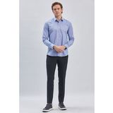 Mavi Uzun Kollu Bez Ayağı Sert Yaka Cepsiz Pamuklu Klasik Slim Fit Dar Kesim Gömlek 1004240230