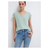 Mavi V Yaka Yeşil Basic Tişört Loose Fit / Bol Rahat Kesim 1600961-71780