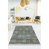 Mavi Vintage Dokuma Pamuk Tabanlı Kaymaz Kilim Klm049