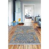 Mavi Vintage Dokuma Pamuk Tabanlı Kaymaz Kilim Klm130
