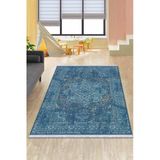 Mavi Vintage Dokuma Pamuk Tabanlı Kaymaz Kilim Klm235