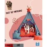 Mavi Vitrin Küçük Irk Köpek Ve Kedi Çadırı Yıkanabilir Soft Yırtılmaz Kumaş Doğal Ahşap (KIRMIZI GRİ)