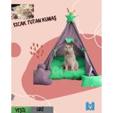 Mavi Vitrin Küçük Irk Köpek Ve Kedi Çadırı Yıkanabilir Soft Yırtılmaz Kumaş Doğal Ahşap (YEŞİL GRİ)