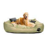 Mavi Vitrin Yıkanabilir Kumaş Pati İşlemeli Büyük Irk Köpek Yatağı L 100 x 80 CM krem
