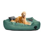 Mavi Vitrin Yıkanabilir Kumaş Pati İşlemeli Büyük Irk Köpek Yatağı L 100 x 80 CM su-yesili