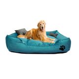 Mavi Vitrin Yıkanabilir Kumaş Pati İşlemeli Büyük Irk Köpek Yatağı L 100 x 80 CM turkuaz