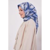 Mavi Yansıma Görünümlü Twill İpek Eşarp