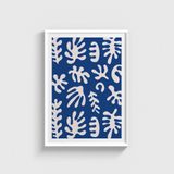 Mavi Yaprak Desen 1 Tablo Çerçeveli Poster Duvar Dekorasyonu - 50 x 70 - Beyaz Çerçeveli