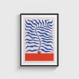 Mavi Yaprak Desen 2 Tablo Çerçeveli Poster Duvar Dekorasyonu - 30 x 40 - Siyah Çerçeveli