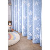 Mavi Yıldızlı Erkek Çocuk Odası Tül Perde Kullanıma Hazır Yıldız Motifli Korniş Düğmeli - 250 x 270 cm