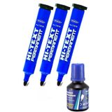Mavi Yuvarlak Uçlu Markör Permanent Kalem 3 Adet Hı-text Marker Mürekkep Mavi 30 Ml 1 Adet Brons Koli Kalemi