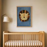 Mavi Zeminli Aslan Çocuk Odası Duvar Posteri Çerçeveli Tablo Duvar Dekorasyonu - 30 x 40 - Ahşap Çerçeveli