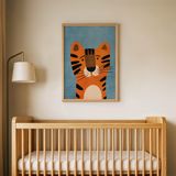 Mavi Zeminli Kaplan Çocuk Odası Duvar Posteri Çerçeveli Tablo Duvar Dekorasyonu - 30 x 40 - Ahşap Çerçeveli