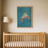 Mavi Zeminli Paten Çocuk Odası Duvar Posteri Çerçeveli Tablo Duvar Dekorasyonu - 30 x 40 - Ahşap Çerçeveli