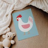 Mavi Zeminli Tavuk Çocuk Odası Duvar Posteri Çerçeveli Tablo Duvar Dekorasyonu - 30 x 40 - Çerçevesiz Poster