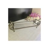 MaviDamla DÖKÜM METAL ÇERÇEVELİ CAM SUNUM TABAĞI 32*15 CM ANTİK SARI
