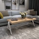 Mavienerji Modern Tasarımlı Beyaz Dekoratif Ahşap Orta Sehpa Metal Malzeme 105x53x48 cm