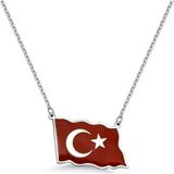 Mavili Gümüş Türk Bayrağı Mineli Gümüş Kolye - Gümüş