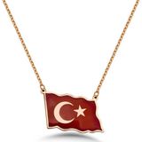 Mavili Gümüş Türk Bayrağı Mineli Gümüş Kolye - Rose