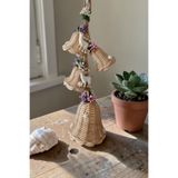 MaviMarinUrla El Yapımı Bambu Rattan Dekoratif 4'lü Sarkıt Çiçekli Çan Kapı Süsü, Geyik Detaylı Hasır Kapı Çelengi-30 cm