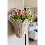 MaviMarinUrla El Yapımı Rattan Bambu Çiçekli Duvar Sepeti, Dekoratif Hasır Saksı,Pembe Papatyalı Duvar Dekoru-20cm