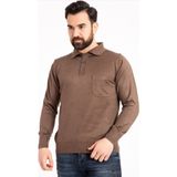 Mavimoure Erkek Düğmeli Ince Polo Yaka Yün Kazak - Kahverengi