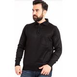 Mavimoure Erkek Düğmeli Ince Polo Yaka Yün Kazak - S - Siyah