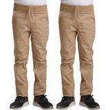 Mavimoure Unisex Çocuk Rahat Kalıp Ribana Bel Canvas Keten Okul Pantolonu 2 Adet - Bej - 6 - 7 Yaş